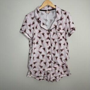Haute Dreamz Women's Pink Martini Cocktail Print Pajama Set Size L Short‎ Sleeve